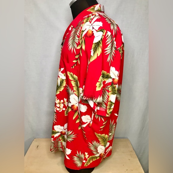 Vintage Two Palms Shirt Red Size 2XL Tiki Hawaiian Floral Palm Rayon Tropical - Picture 10 of 13